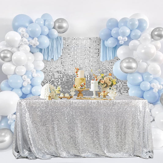 60x102 Inch Silver Sequin Tablecloth - Sparkling Glitter Cover for Weddings & Parties