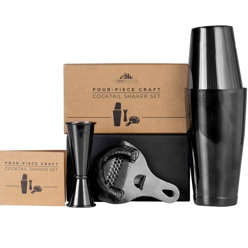 A Bar Above 4-Piece Cocktail Shaker Set for Professional & Home Bar – Premium Bar Kit Gifts Includes Strainer, Japanese Jigger & Boston Shaker Set