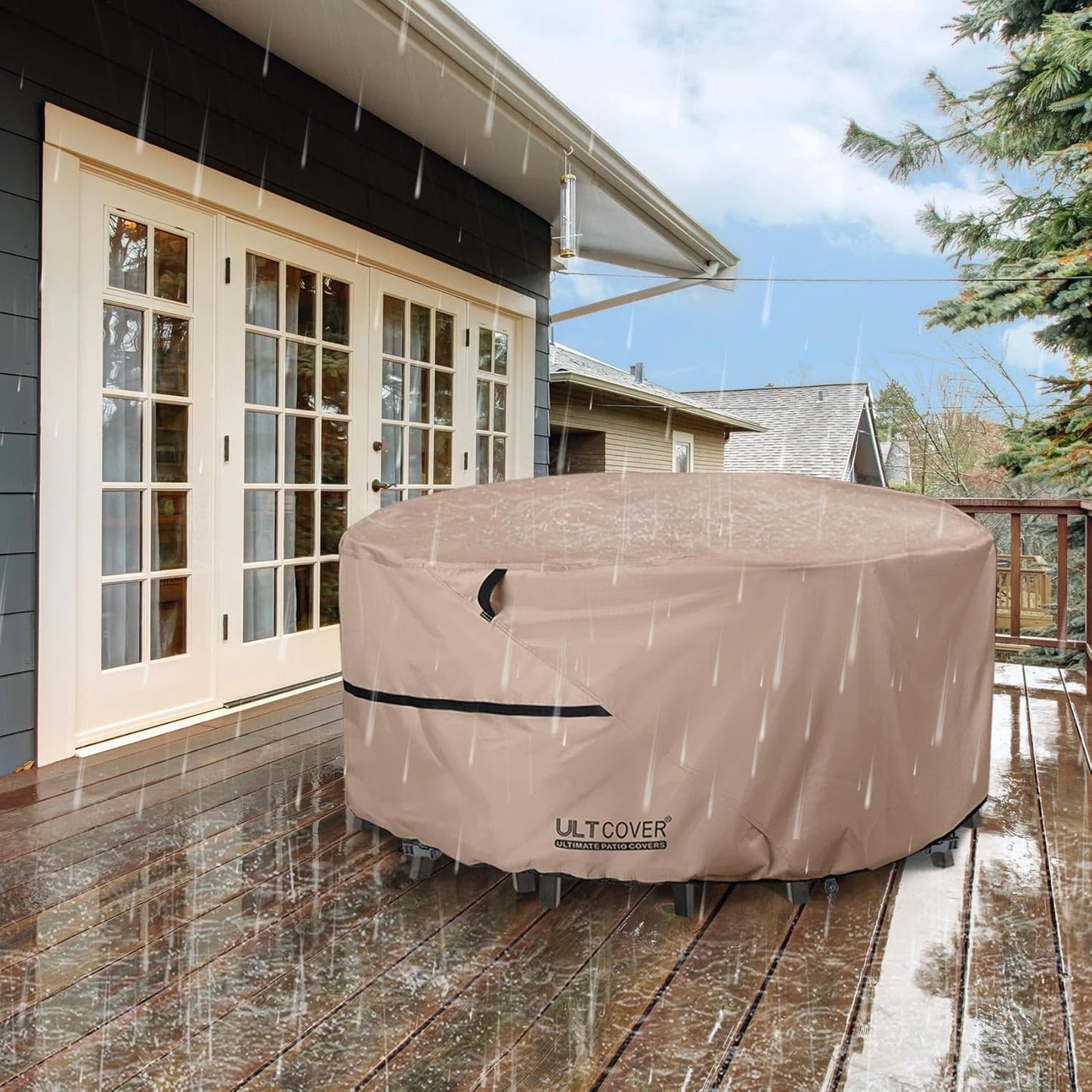 ULTCOVER Round Patio Table and Chair Set Cover - Heavy-Duty 600D Waterproof Protection | 60 Inch