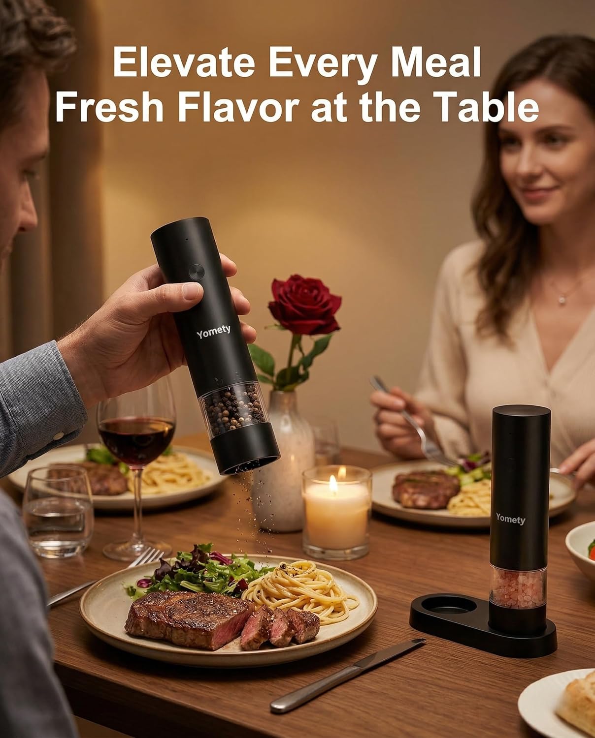 Skiennix Electric Salt and Pepper Grinder Set - Rechargeable Automatic Ceramic Mill with Adjustable Coarseness | Kitchen Essential