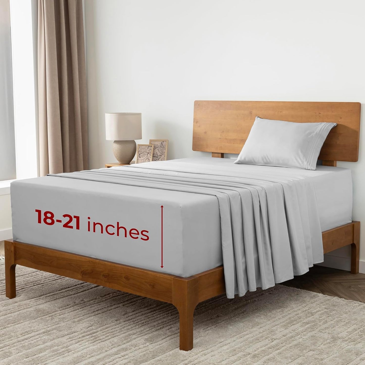 Mellanni Extra Deep Twin Sheets - Hotel Luxury Ultra Soft Cooling Bedding - Wrinkle & Stain Resistant (Twin, Light Gray)