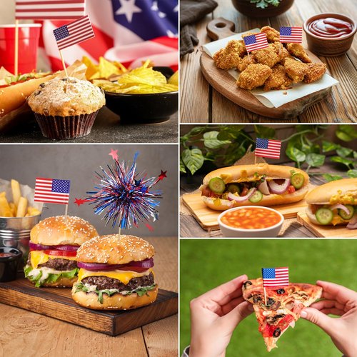 24Pcs American Patriotic Cupcake Toppers, 4th of July Foil Firework Cupcake Toppers Tinsel Drink CupCake Decoration Picks Independence Day Supplies Favor