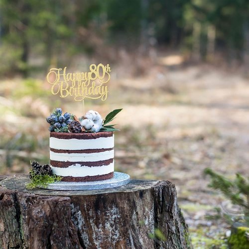 Happy 80th Birthday Cake Topper - Gold Glitter Number 80 for Celebrating Eighty Years | Party Decoration