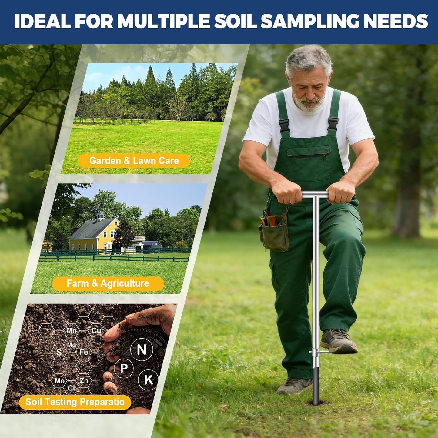 Regine Switzerland 36-Inch Soil Sampler Probe - Heavy-Duty Stainless Steel Core Tool for Lawn & Garden Testing