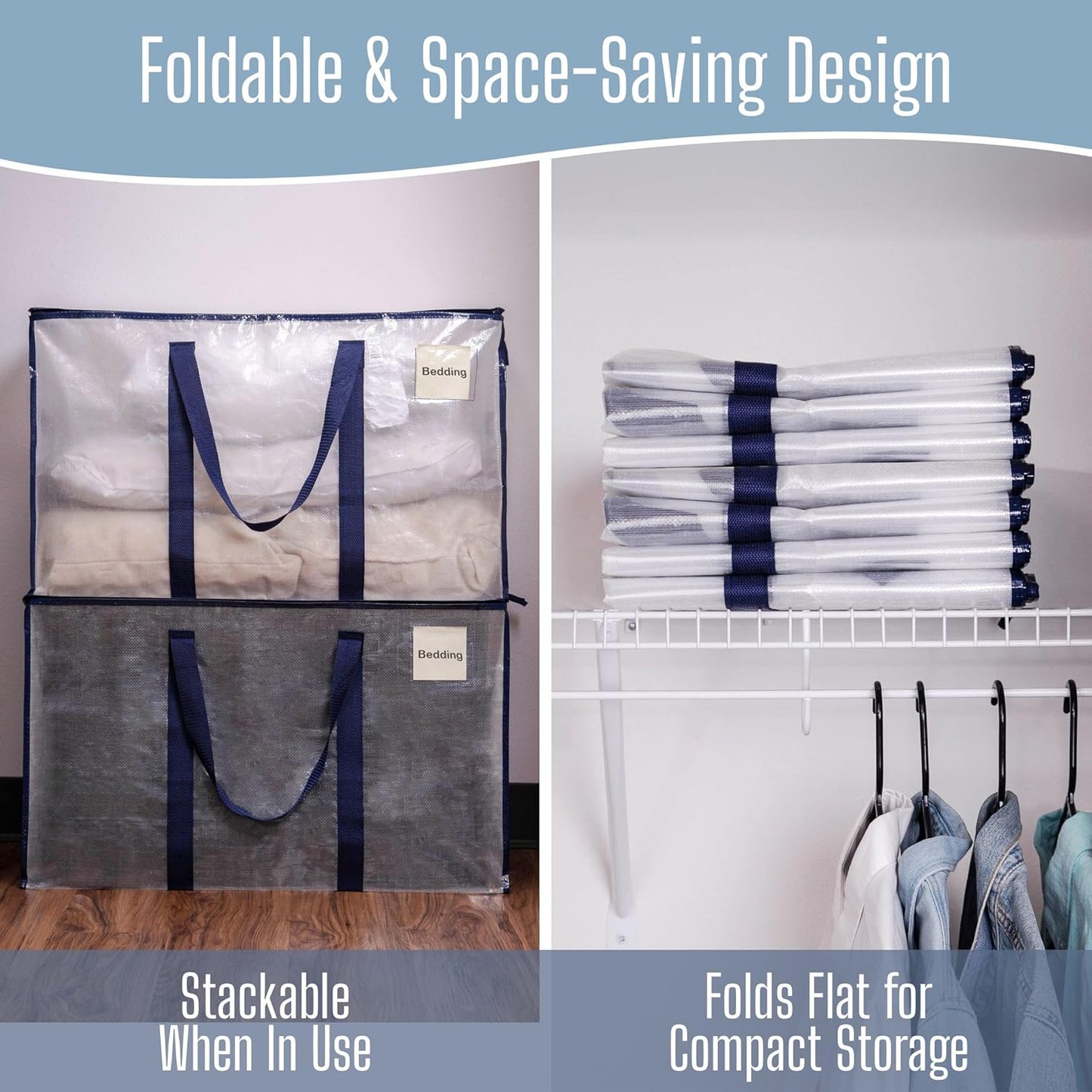 VENO Heavy Duty Moving Bags - Extra Large, Foldable Storage Solution with Reinforced Handles & Strong Zippers | Ideal for Clothes & Dorm Storage