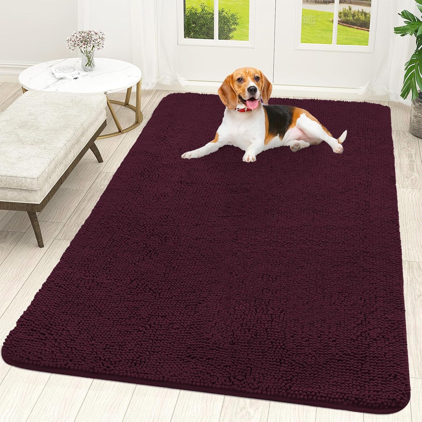 OLANLY Dog Door Mat - Absorbent Non-Slip Chenille for Muddy Paws | 59x35 Inches, Quick Dry, Russet