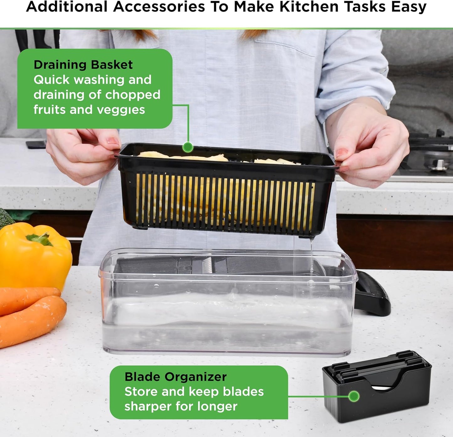 PrepNaturals Vegetable Chopper - 8-in-1 Food & Onion Chopper with Container | Versatile Mandoline Slicer in Black
