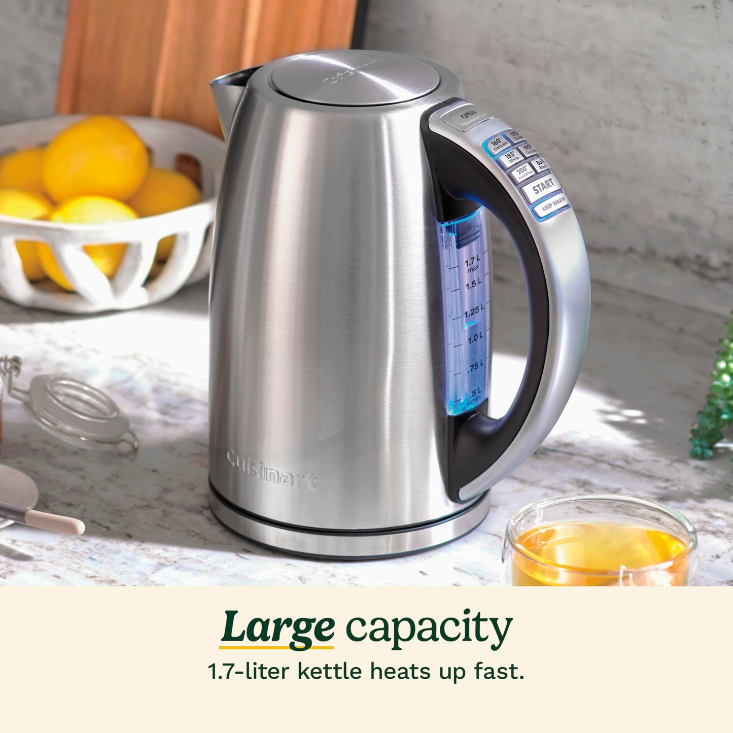 Cuisinart PerfecTemp 1.7-Liter Electric Kettle, Cordless Electric Tea Kettle, 1500W for Fast Heat-Up, 6 Preset Temperatures, 30-Minute Keep Warm, Stay Cool Nonslip Handle, CPK-17P1