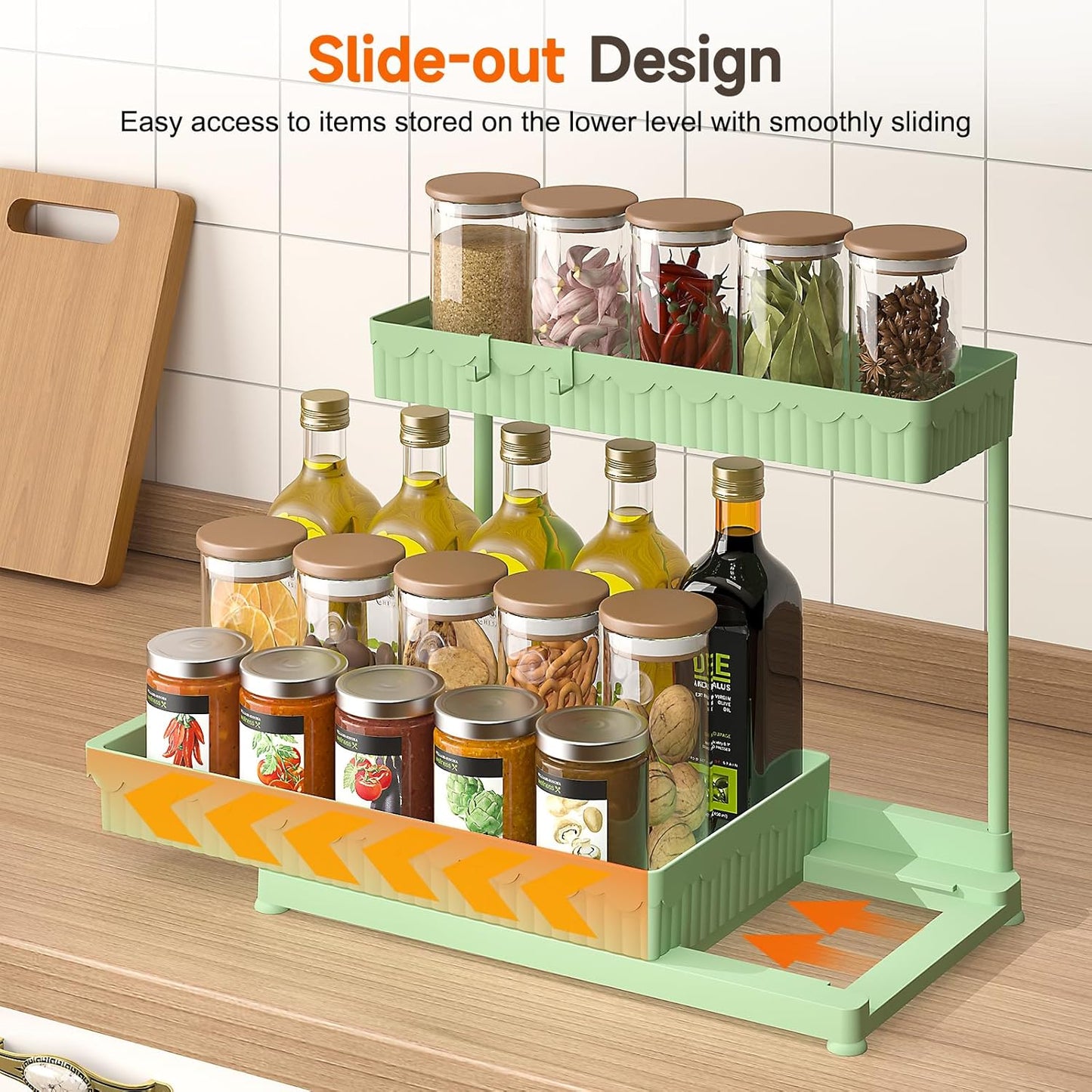 Sevenblue Multi-Purpose Under Sink Organizers - L-Shaped Pull-Out Cabinet Storage for Bathroom & Kitchen | Green, 12.85 Inch