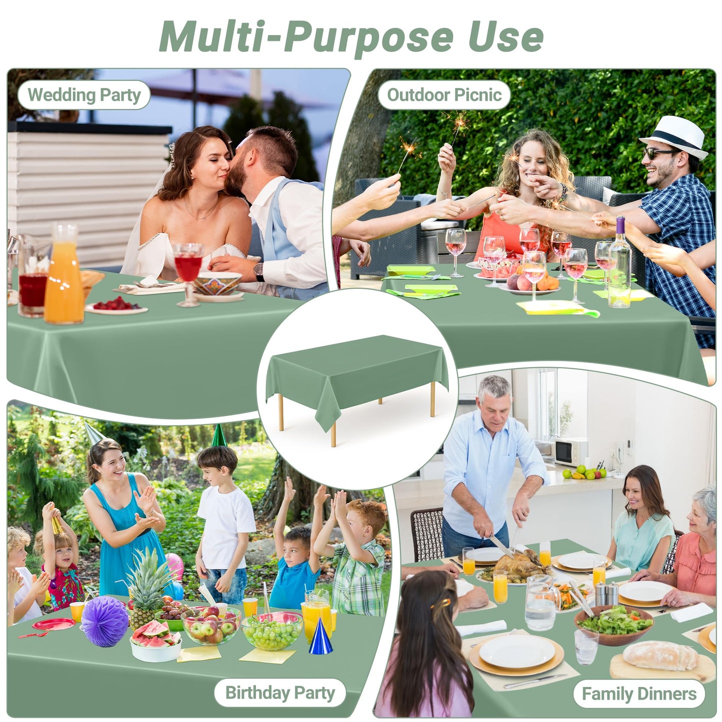 QZYL 12 Pcs Rectangle Tablecloth, 54 X 108 Inches Plastic Table Cover, Sagegreen Disposable Table Cloth Party Decorations, Robust Table Cover Birthday Party, Baptism Decorations and Home Essentials