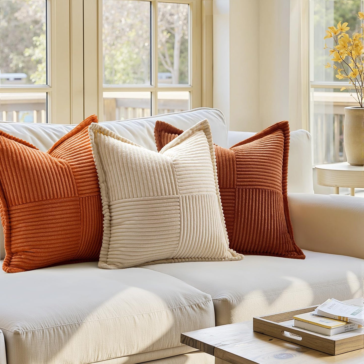 MIULEE Decorative Throw Pillow Covers - Soft Corduroy Boho Accent Pillows | 18x18 Inch Set of 2