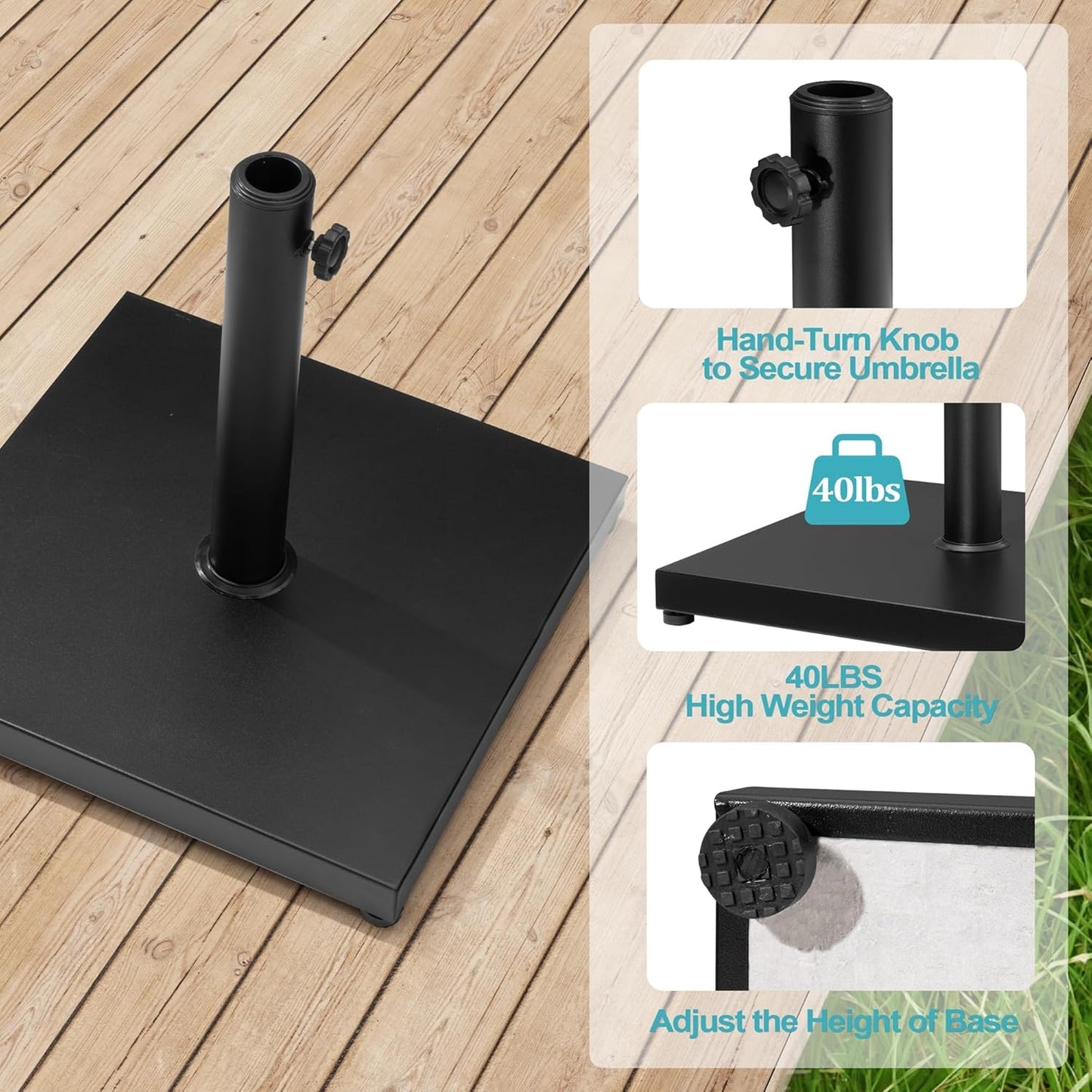 Regine Switzerland 43lb Patio Umbrella Base Stand - Heavy Duty Concrete Holder for Market Umbrellas | Black