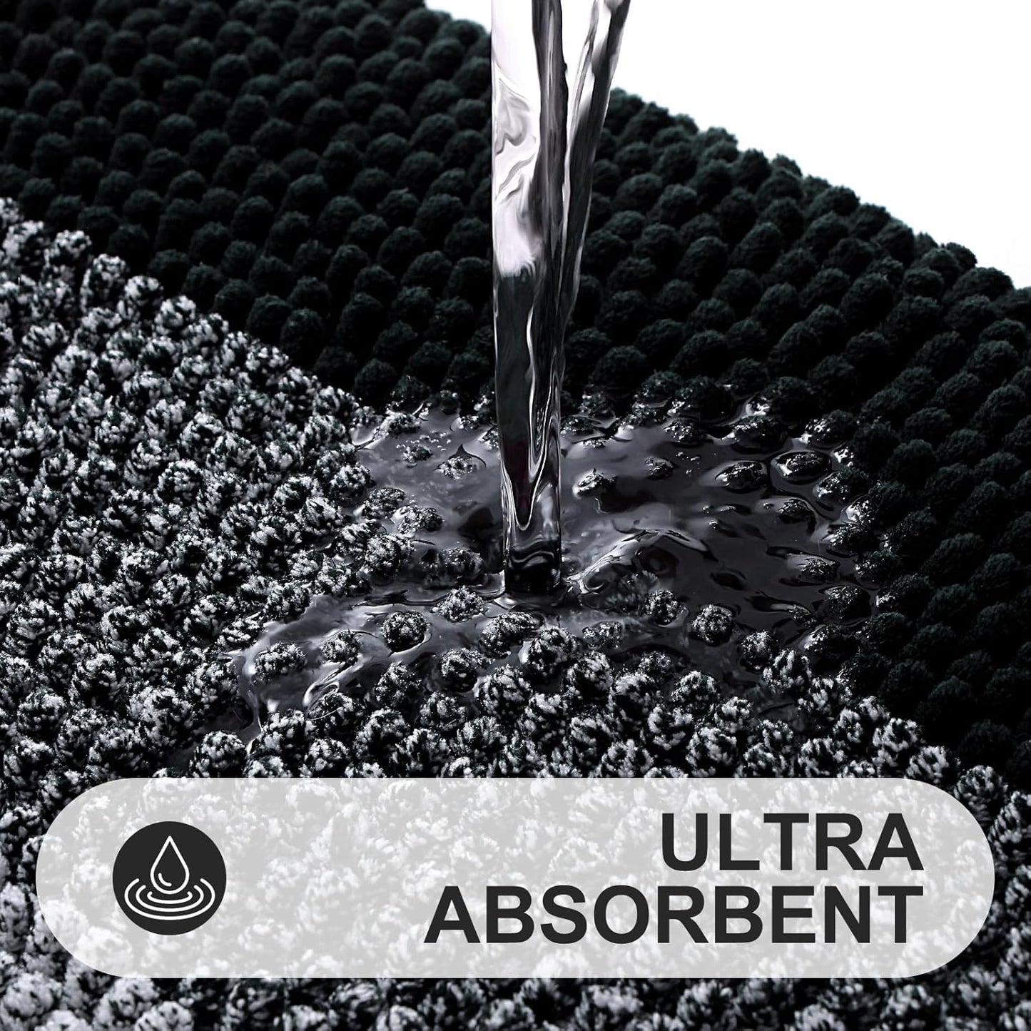 OLANLY Bathroom Rug - Extra Soft Chenille Shaggy Mat | Non-Slip, Machine Washable, 24 x 16 Inch, Black