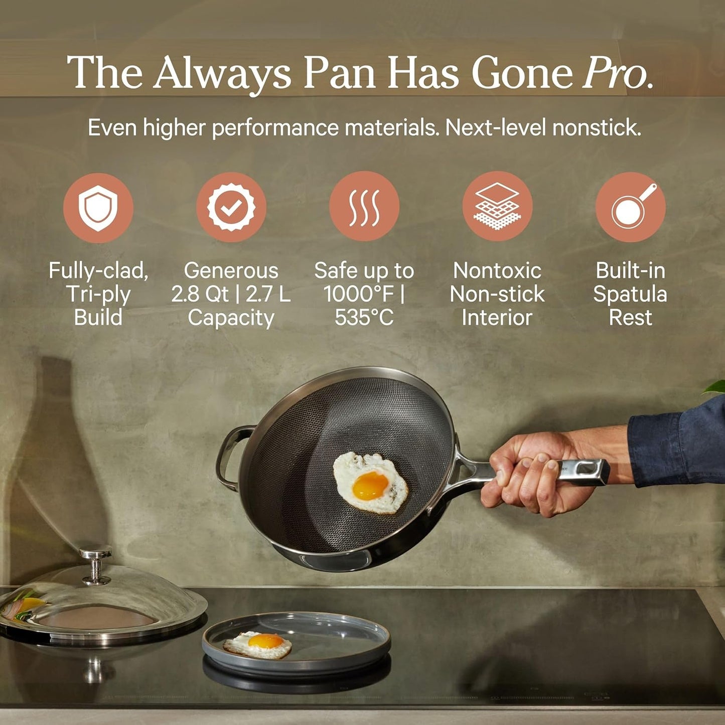 Our Place Titanium Pro Cookware Duo - Always Pan Pro & Perfect Pot Pro | Nonstick, Tri-Ply Titanium & Stainless Steel | Oven Safe Up to 1000°F | Chrome Finish