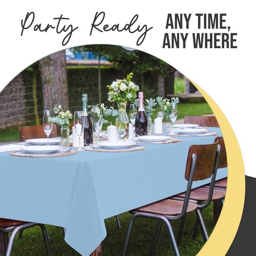 Exquisite 66% Thicker Premium Plastic Table Cloth Rectangle Table Cover 0.5 Mil 12 Pack Light Blue Table Cloth 54 Inch x 108 Inch Disposable Tablecloth Won't Tear Easily Like Cheap Thin Brands