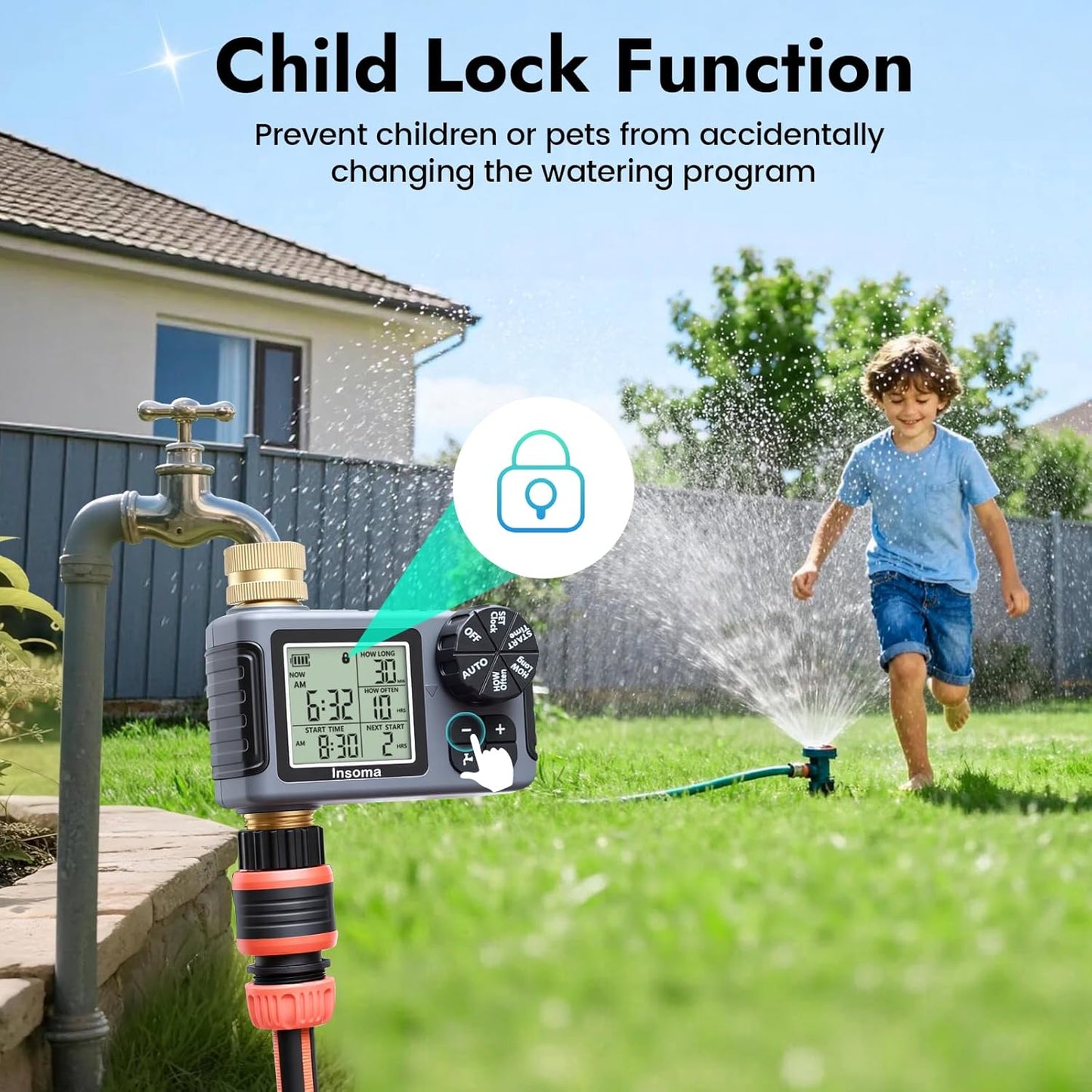 Water Timer - Programmable Sprinkler Controller with 100% Metal Pipe | Auto/Manual/Rain Delay for Garden