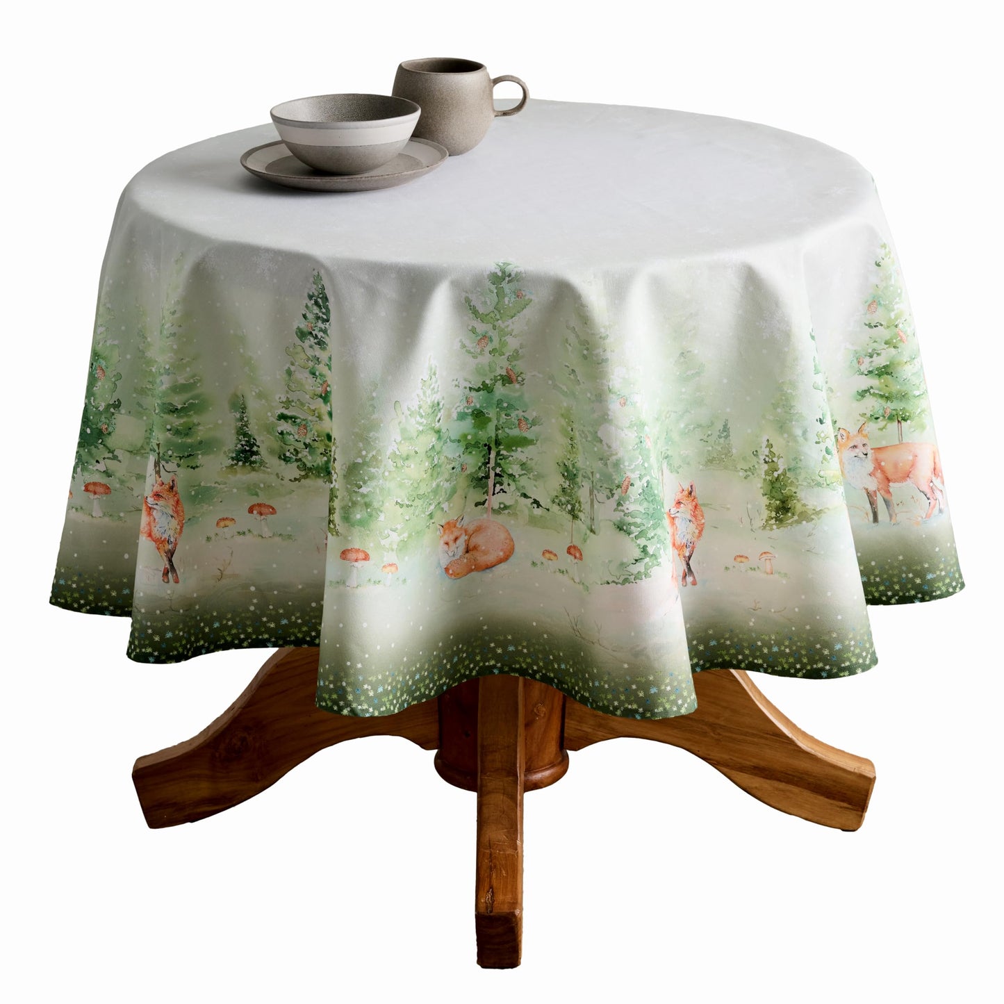 Maison d' Hermine Table Cloth Round Table 100% Cotton 63 Inches Fall Tablecloth Reusable Everyday Use for Thanksgiving Christmas Decorations Dining Farmhouse Party (Winter Mornings)
