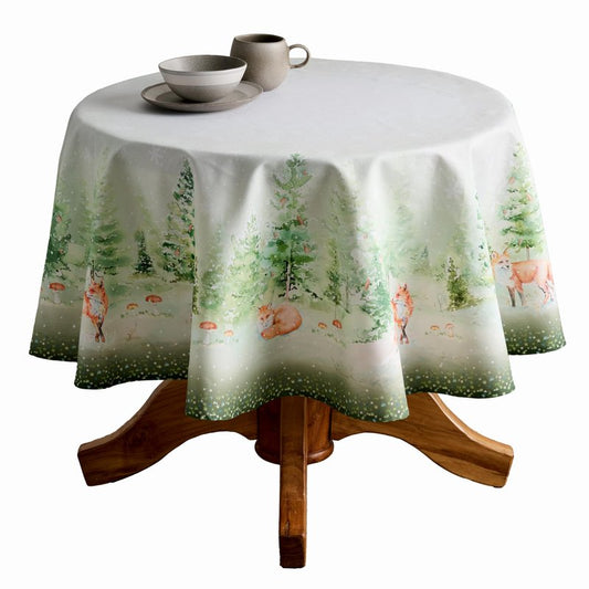 Maison d' Hermine Table Cloth Round Table 100% Cotton 63 Inches Fall Tablecloth Reusable Everyday Use for Thanksgiving Christmas Decorations Dining Farmhouse Party (Winter Mornings)