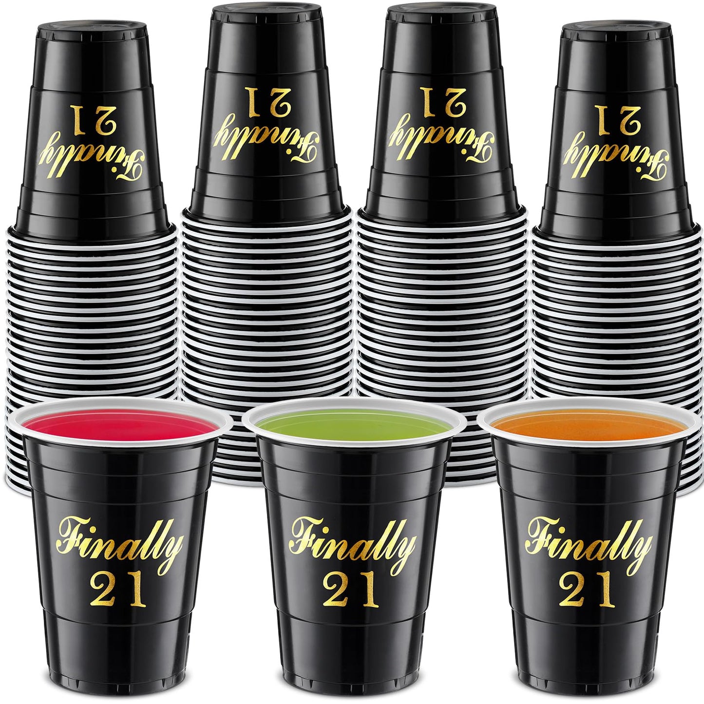 Nuogo 50 Pcs Finally 21 Birthday Party Disposable Cups 16 oz Plastic Cups 21st Birthday Party Favors Gift for Her and Him Women Men Anniversary Wedding Decorations