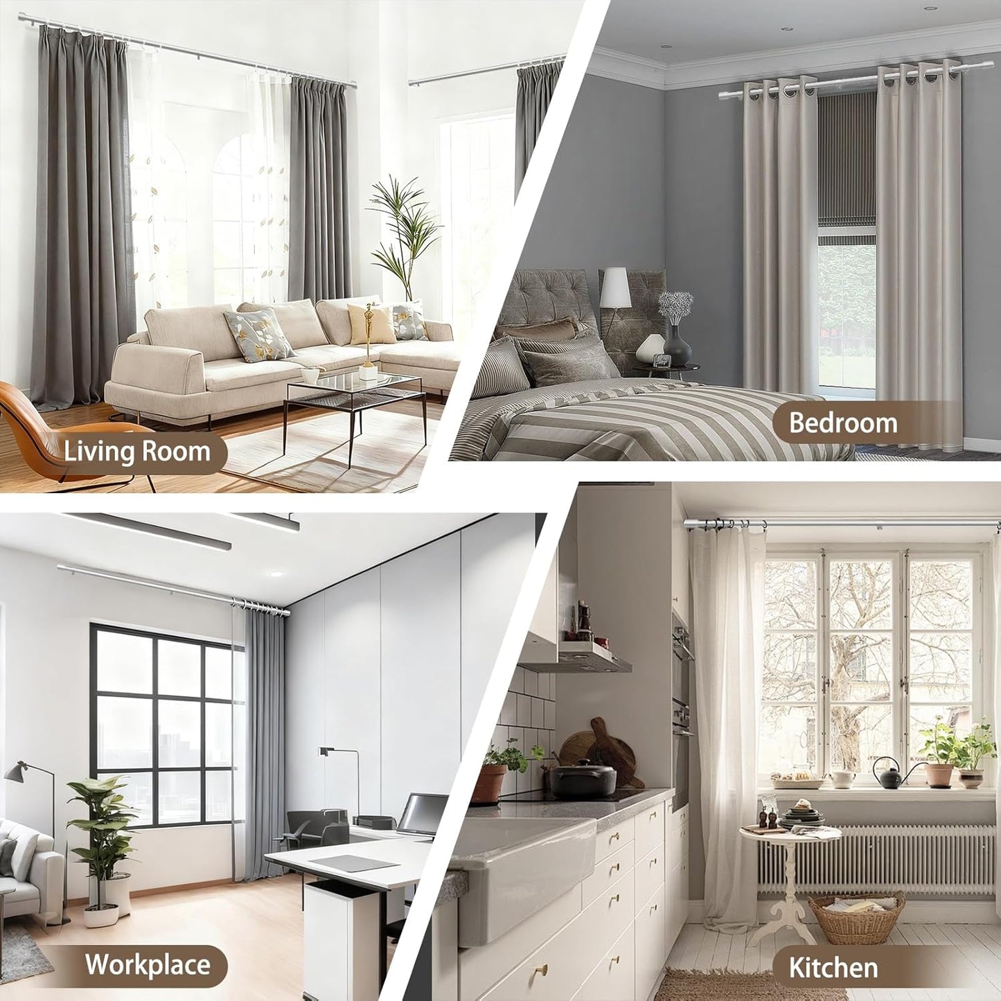 Skiennix 1” Diameter Silver Curtain Rods - Heavy Duty Adjustable Window Treatment, 30-120 Inch, Ideal for Bedroom & Living Room