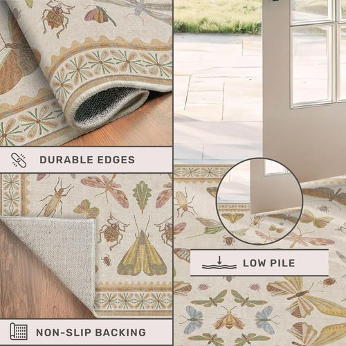 Hazo Haus 3x5 Washable Non-Slip Bathroom Rug - Ultra Soft Colorful Insect Design for Kids' Rooms