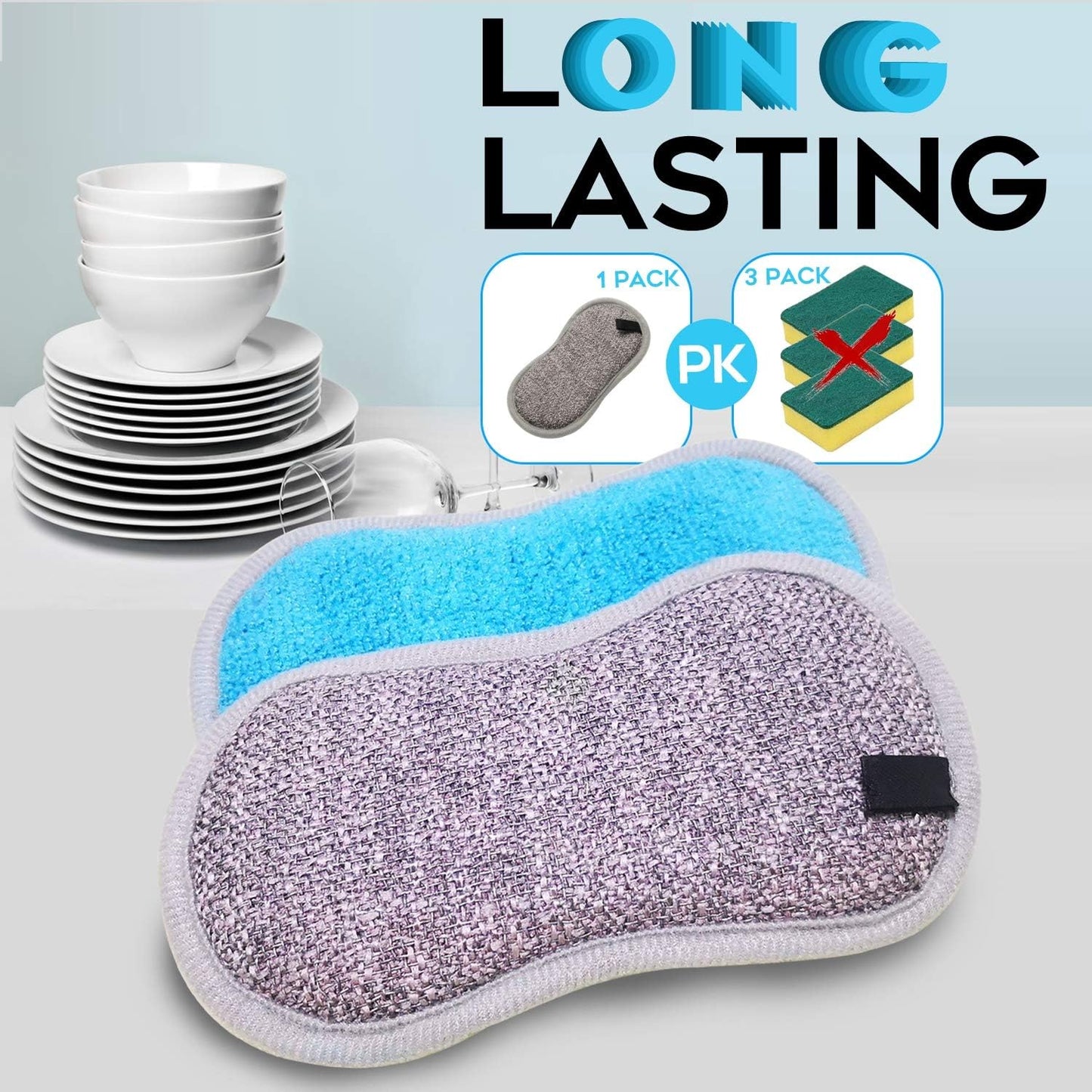 Skiennix Dual-Sided All-Purpose Sponges - Non-Scratch Kitchen Dish Cleaning Set | Soft Microfiber, 6-Pack