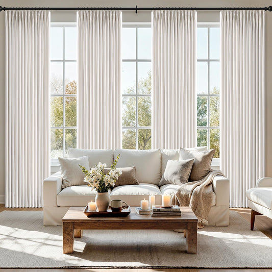 MIULEE Thick Linen Pinch Pleated Curtains - 90 Inch Semi-Sheer Light Filtering Drapes | 4 Panels in Beige & White