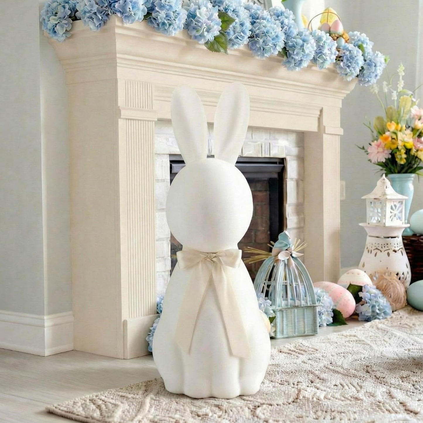 Lineshading White Easter Bunny Figurine - 25" Flocked Standing Rabbit Statue for Porch & Yard Decor