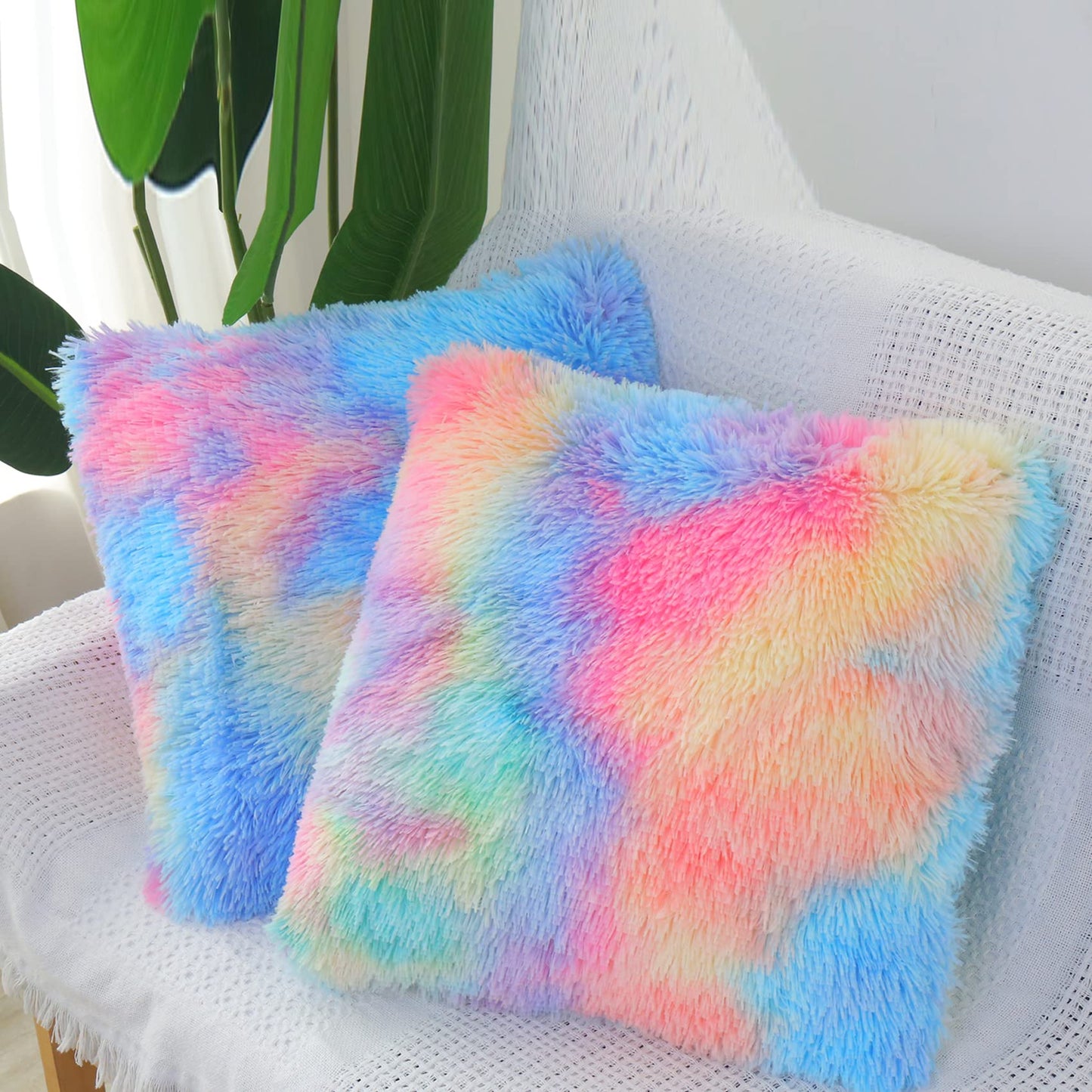 Dongchen Soft Fur Faux Fur Throw Pillow Covers Pack of 2 Peach Blush Plush Decorative Tie Dye Pink Throw Girls Pillow Covers Cute Cushion Cases Pillowcases for Sofa Couch Living Room Bedroom