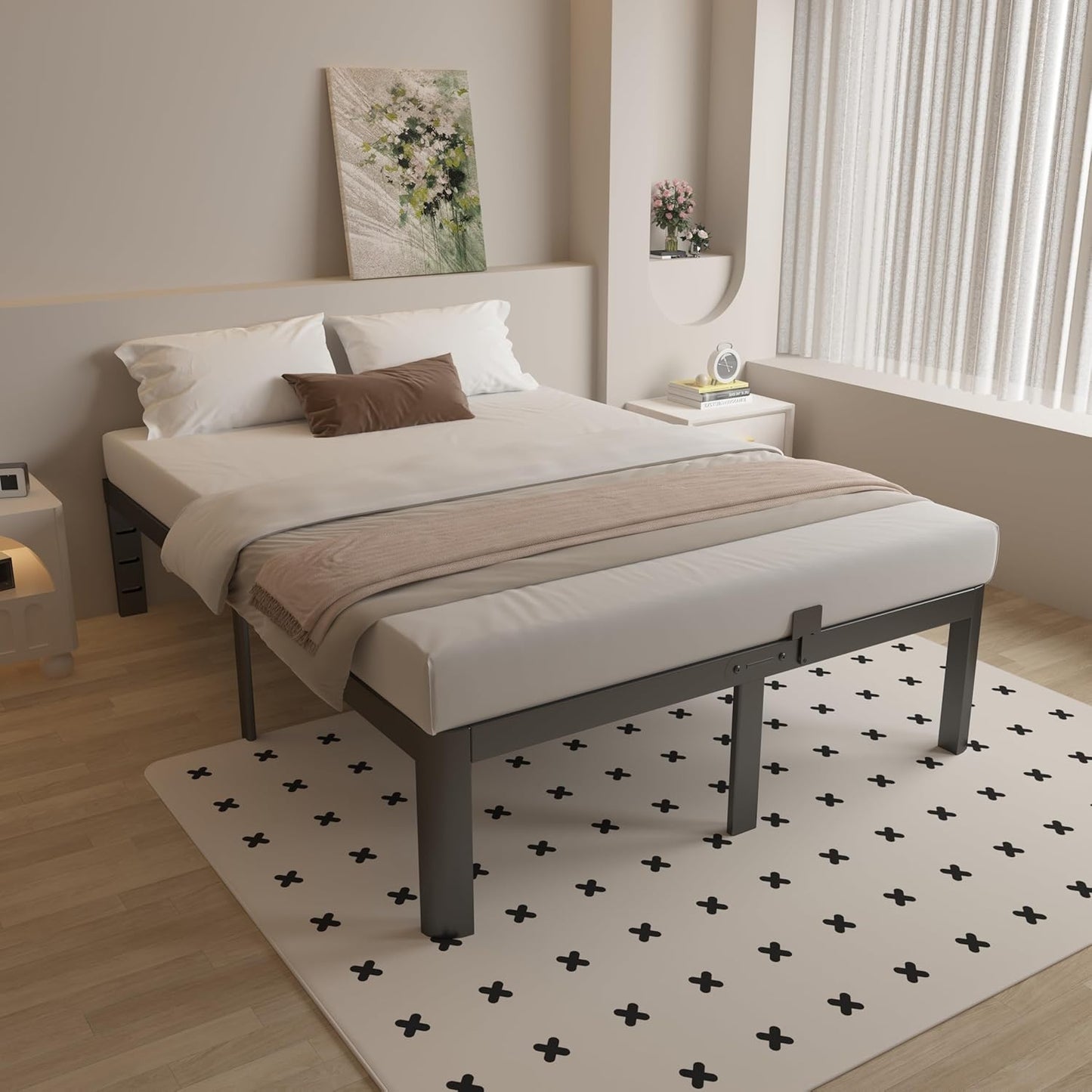 Metal Platform Bed Frame by [Brand Name] - 16-Inch Heavy Duty Black Design | No Box Spring Needed, Easy Assembly