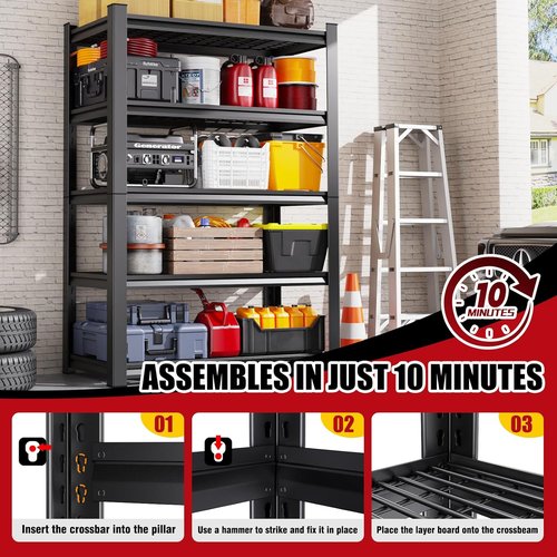 **Regine Switzerland Heavy Duty Garage Shelving | Adjustable 5-Tier Metal Storage Unit - 3500 lbs Capacity (72"x59"x20")**