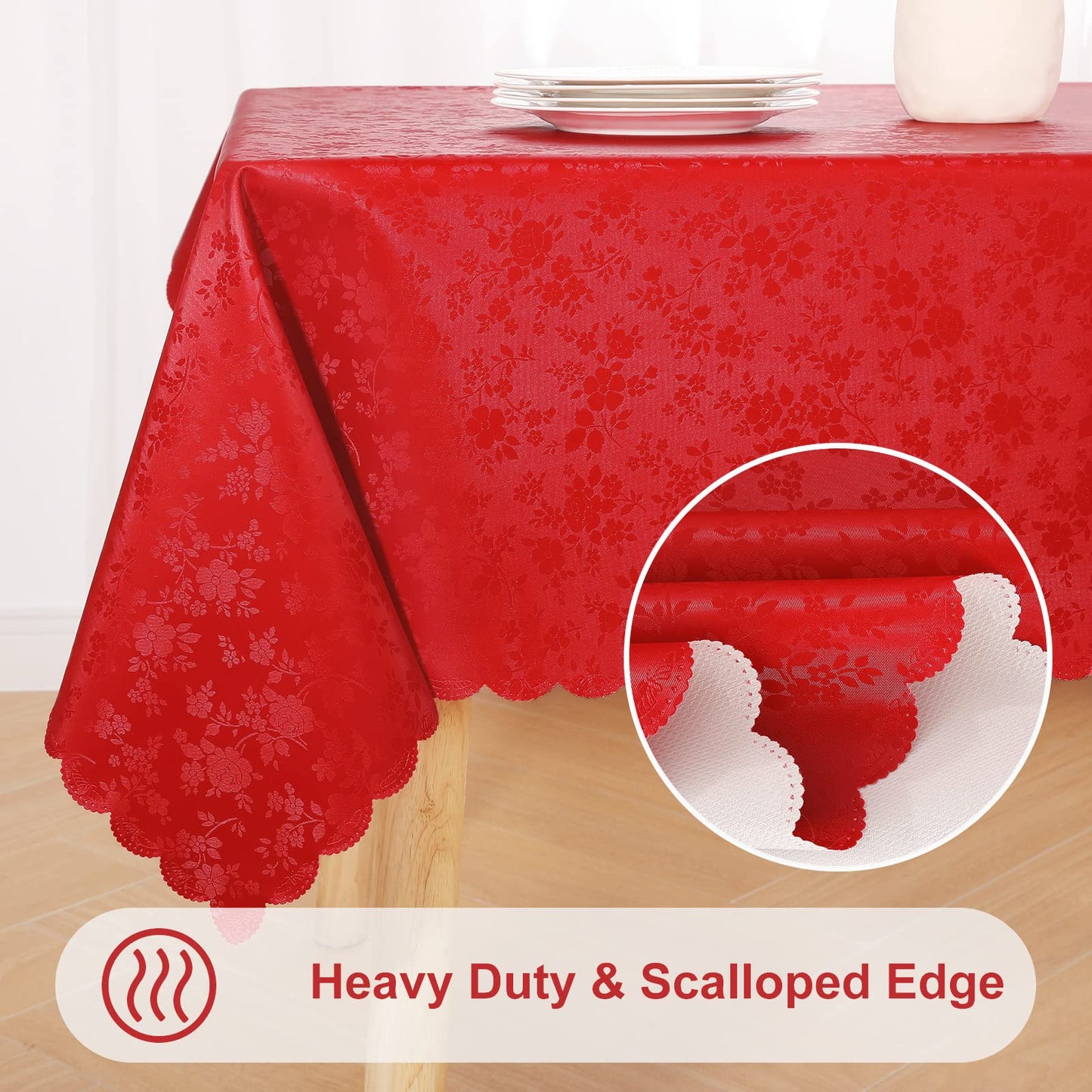 Smiry Rectangle Table Cloth, Waterproof Heavy Duty Vinyl Tablecloths, Wipeable Washable Table Cover for Kitchen and Dining Room (Red, 54" X 120")