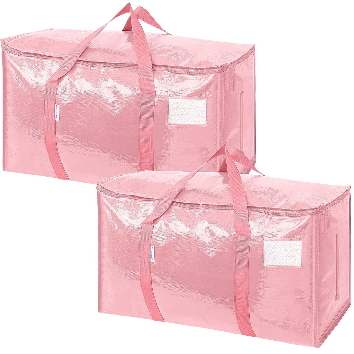 TICONN 2 Pack Extra Large Moving Bags Heavy Duty with Zippers & Carrying Handles, Durable Storage Bags Moving Boxes for Closet Organizers and Storage (2 Pack, Coral)