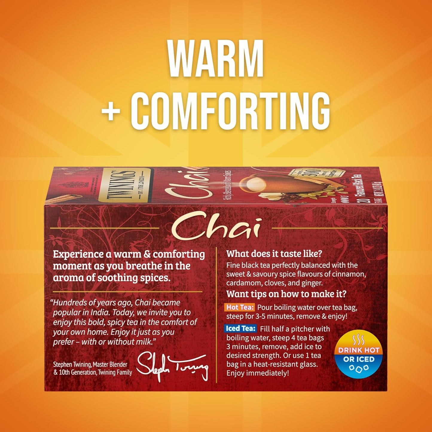 Twinings Chai Black Tea - Individually Wrapped Bags, 20 Count | Sweet & Savory Spices, Caffeinated