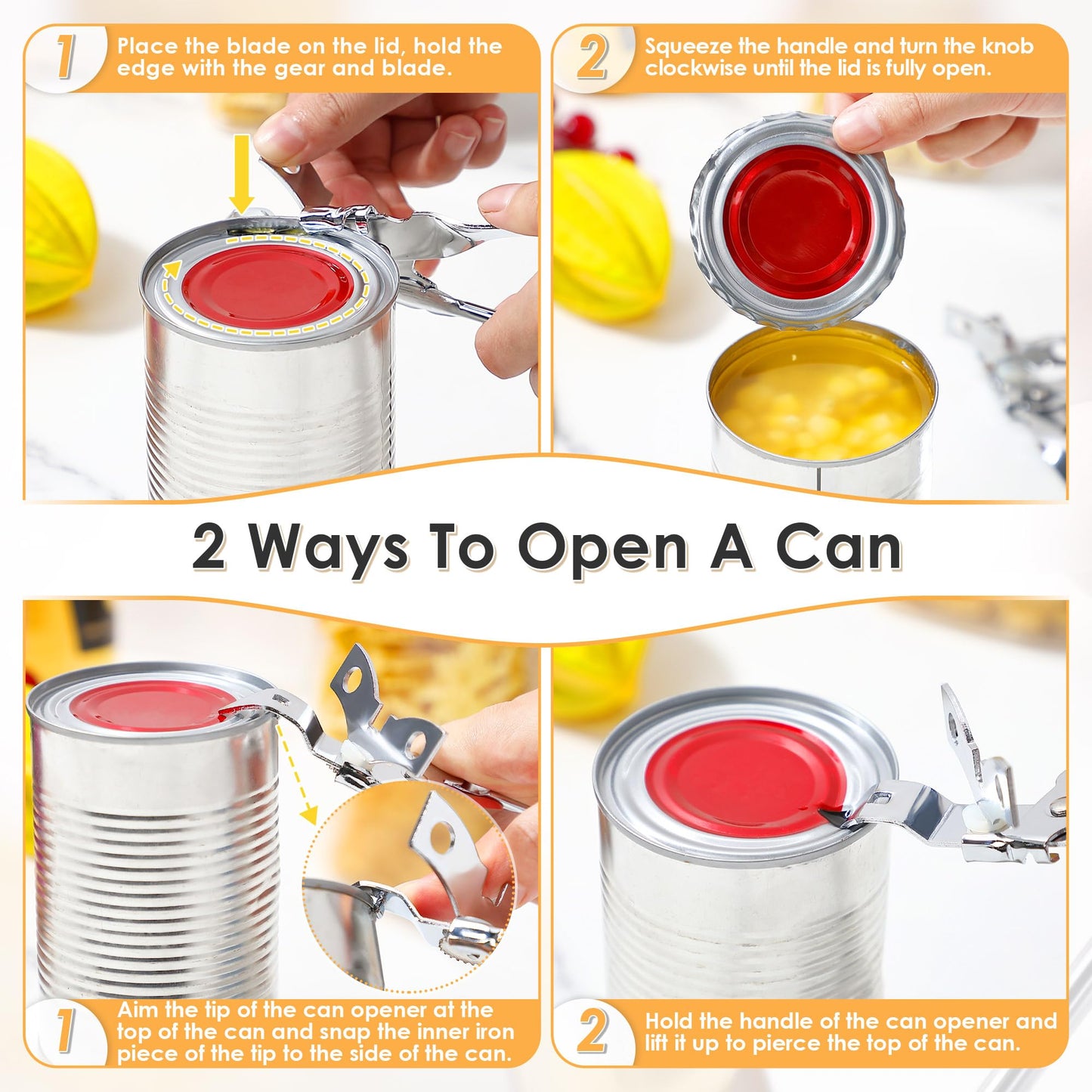 Dunkive 2 Pack Can Opener Manual, Safety Commercial Smooth Edge Can Opener, Heavy Duty Stainless Steel Hand Held Canned Open, Small Side Cut abrelatas, Multifunctional Bottle Open for Camping, Kitchen