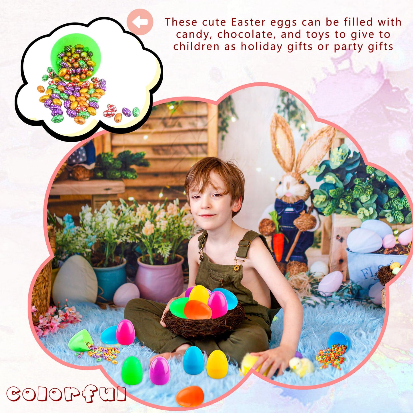 Sonarun 18 Pack 4 Inch Easter Eggs Colorful Fillable Easter Eggs Flat Bottom Plastic Easter Egg Empty Surprise Eggs for Easter Hunt Party Favor Refillable Basket Fillers