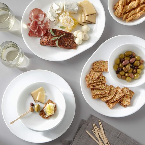 Corelle Vitrelle 38-Piece Dinnerware Set - Lightweight, Chip Resistant Plates & Bowls | Winter Frost White