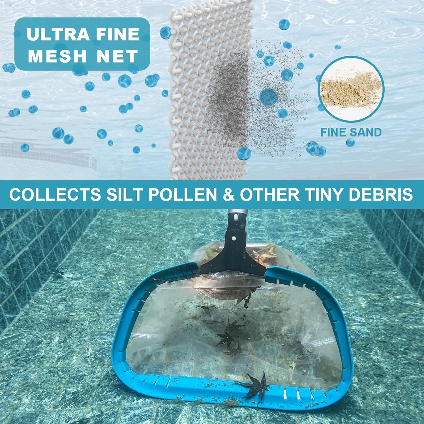Skiennix 14" Pool Skimmer Net - Ultra Fine Mesh Rake with Strong Aluminum Frame for Easy Debris Removal