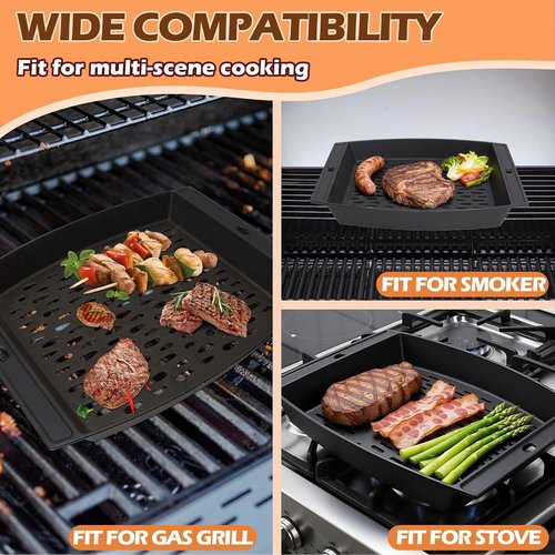 Cast Iron Grill Basket by [Brand Name] - 15"x12" Outdoor Grill Pan for Fish & Veggies | Compatible with Weber, Napoleon, Char-Broil