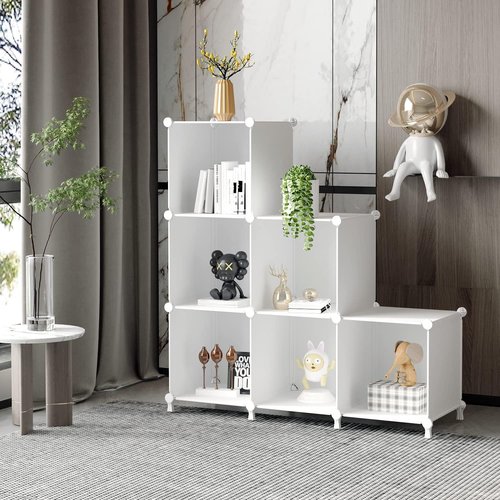 AWTATOS Cube Storage Organizer - 6 Cube Closet Shelves for DIY Stackable Storage | White