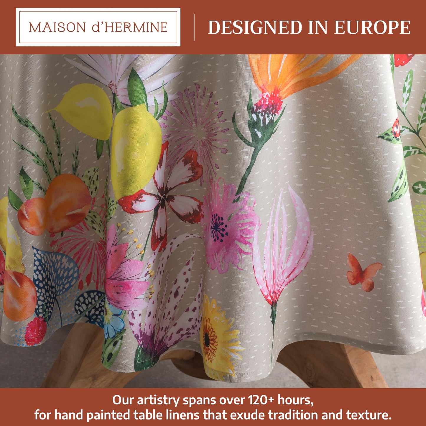 Maison d' Hermine Table Cloth Round Table 100% Cotton 69 Round Inches Tablecloth Reusable Decorative for Dining Kitchen Room Farmhouse Home Gifts for Mothers Day Spring Summer - Jardin D'Ete - Fog
