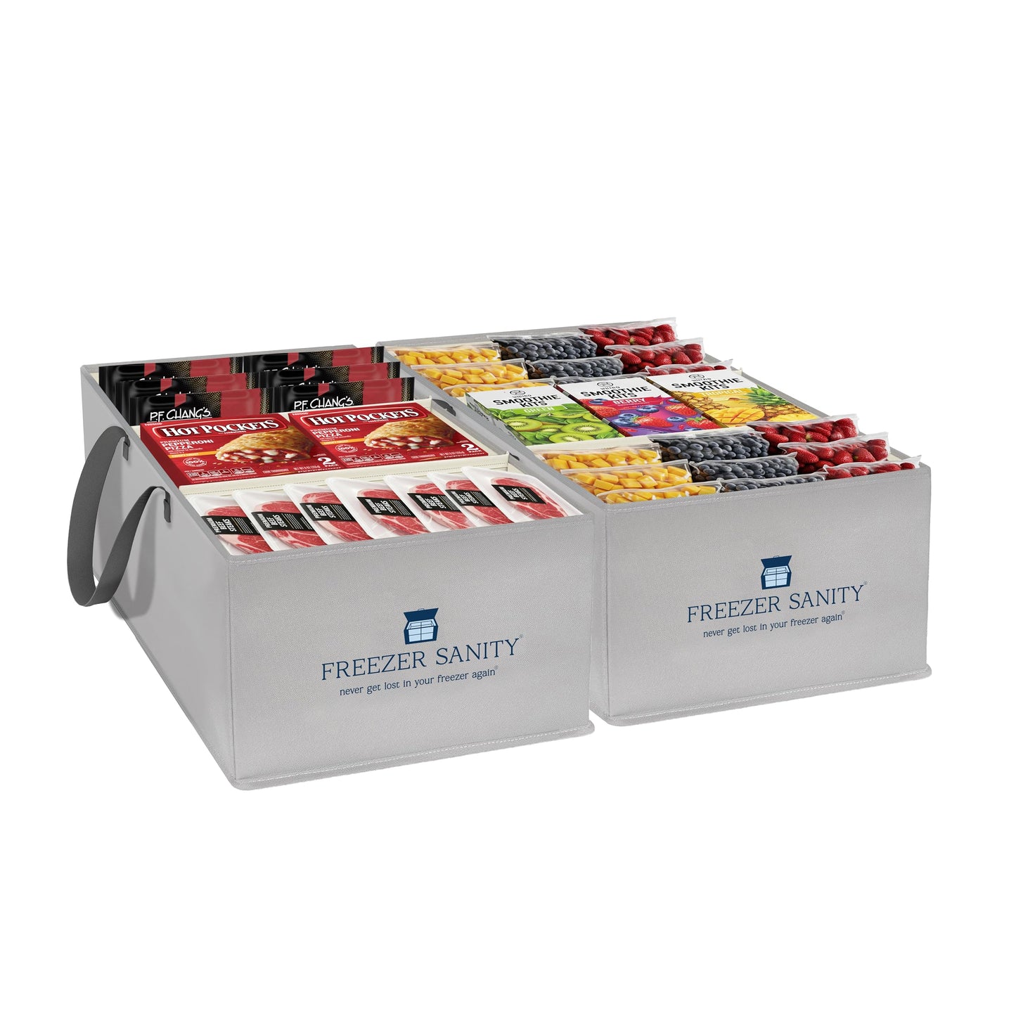 FREEZER SANITY The Original Chest Freezer Organizer Bins, Stackable Storage Organizers, Deep Freezer Dividers, Handles, Heavy-Duty, Waterproof (Large 19x14x9)