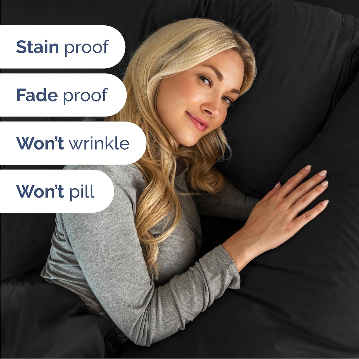 Queen Size 4-Piece Sheet Set | Skiennix Comfy Breathable Cooling Bed Sheets - Ultra-Soft, Deep Pockets, Wrinkle-Free - Black