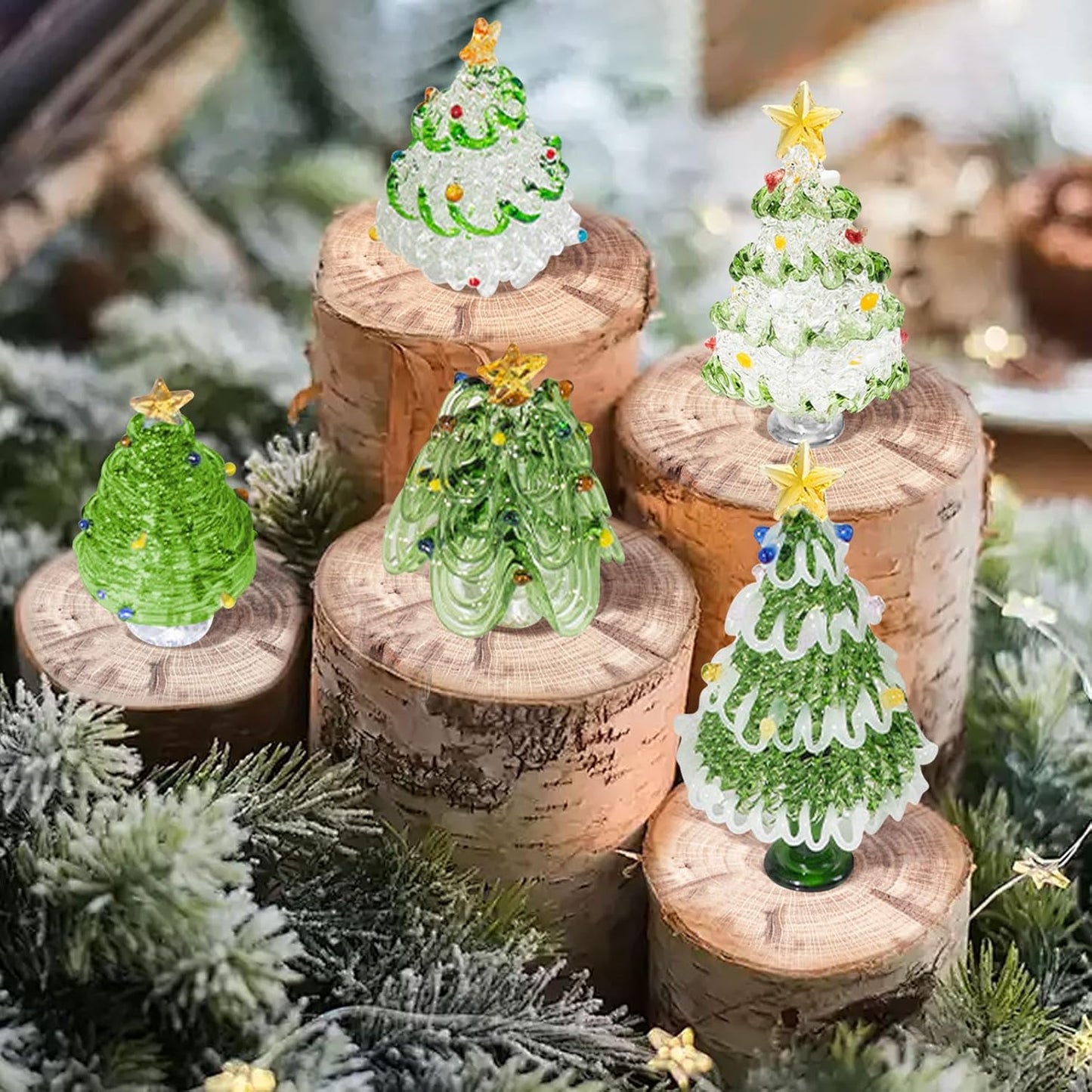 Skiennix Mini Crystal Christmas Tree Figurine - Hand Blown Glass Winter Decor for Tabletop & Mantel