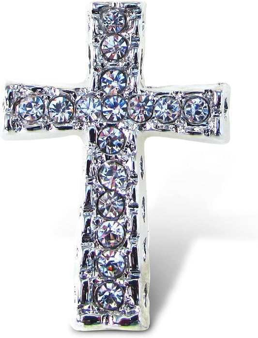 Christian Cross Fridge Magnet - Sparkling Silver Rhinestones Decorative Kitchen Art