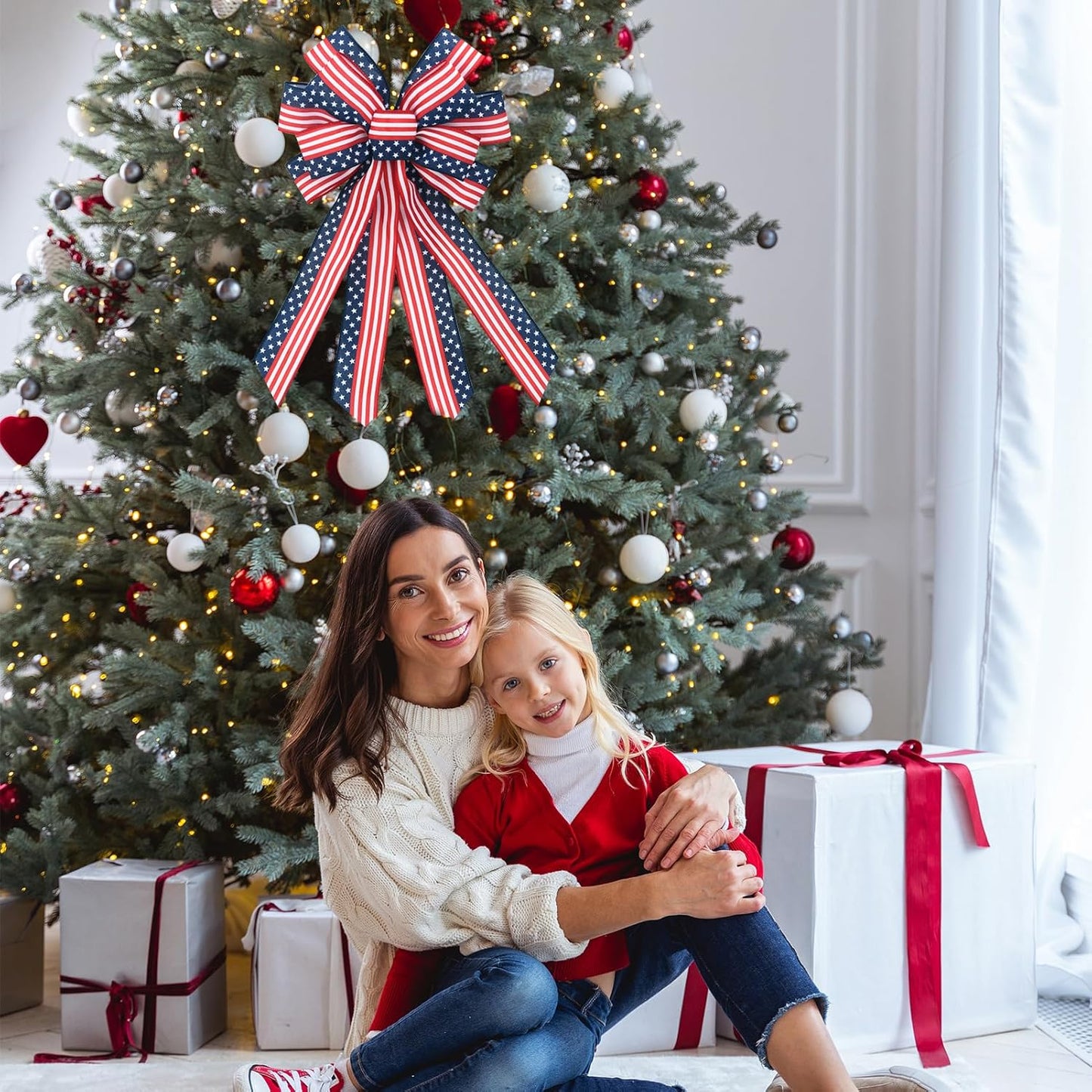 Skiennix Patriotic Wreath Bows - Large Star and Stripe American Flag Design | 20" x 12" for Memorial Day & Labor Day Decor