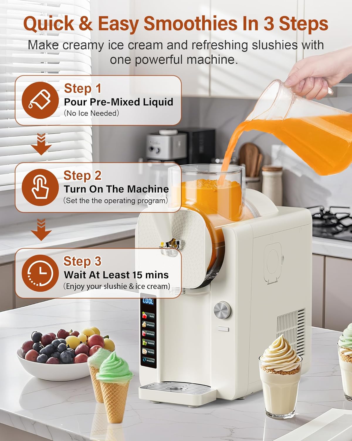 Skiennix Slush Machine & Ice Cream Maker - 2-In-1 With 6 Modes for Smoothies & Cocktails | Self-Cleaning, Home Use