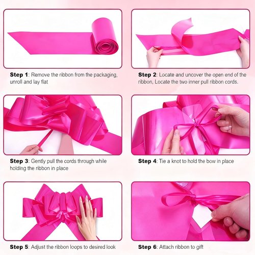 30 Inch Giant Rosy Car Bow - Extra Large Reusable Birthday Gift Bow with Secure Adhesive | Perfect for New Vehicle Decor