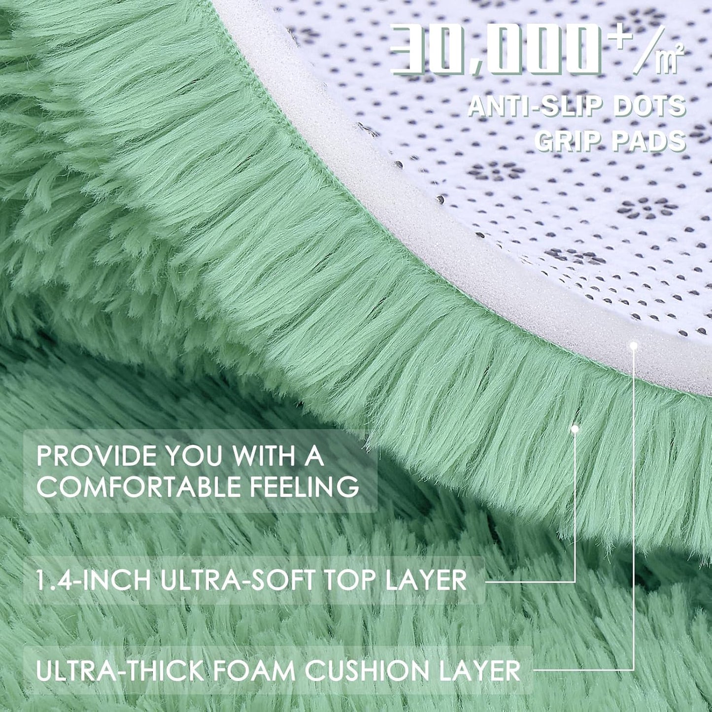 OLANLY 2x8 Machine Washable Runner Rug - Soft Fluffy Shaggy Carpet for Bedroom & Hallway | Mint Green