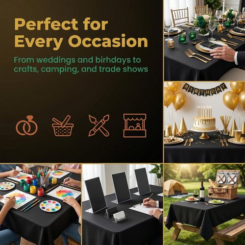 Airbin Plastic Table Cloth Disposable, 10 Packs Disposable Tablecloth 54 X 108 Inch Black Plastic Tablecloth for Rectangle Tables Tougher PEVA Table Cover for Party Decorations Picnic Dining Birthday